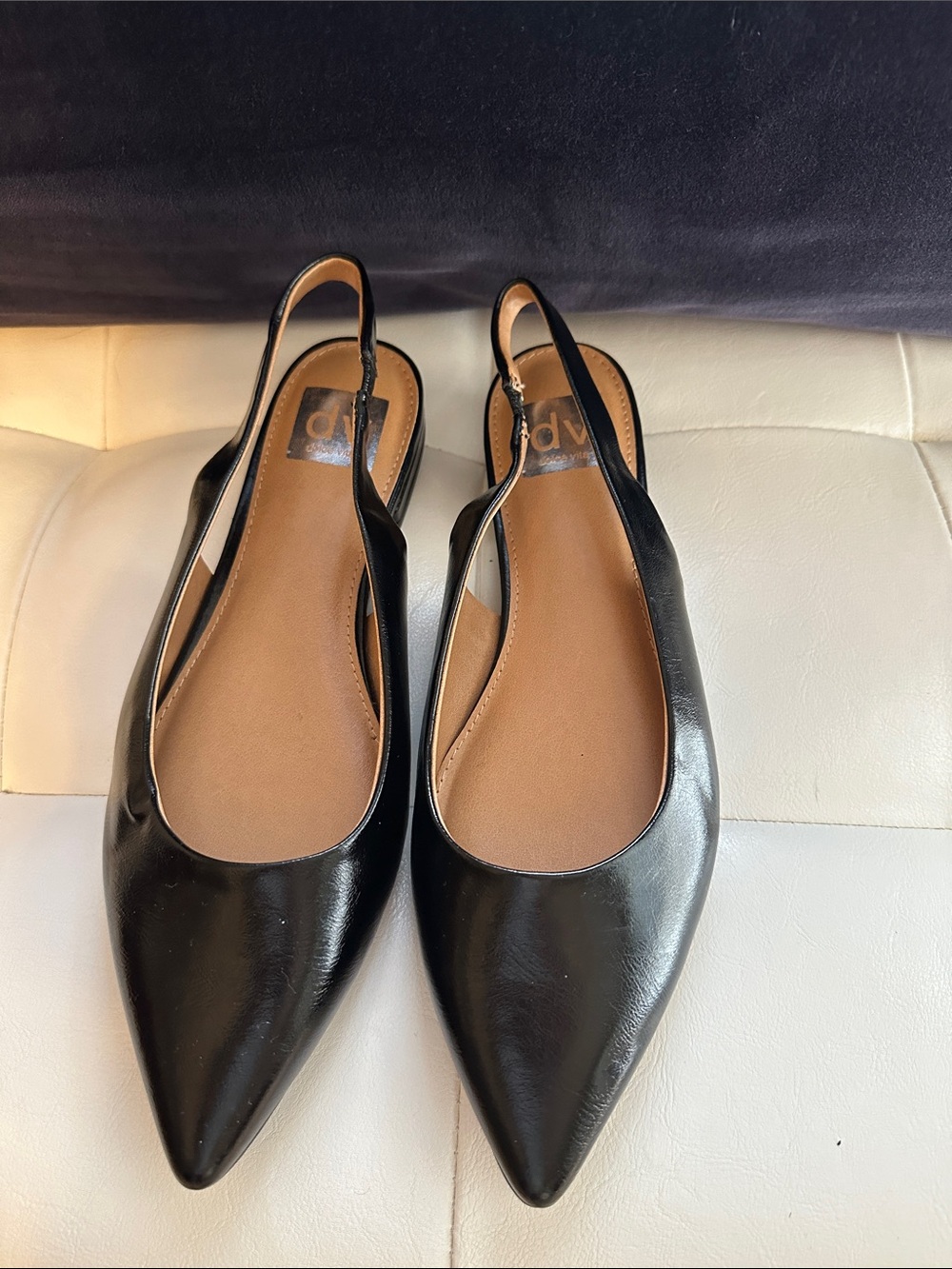 DV by Dolce Vita Black Pointed Slingback Flats - Sleek Leather Look